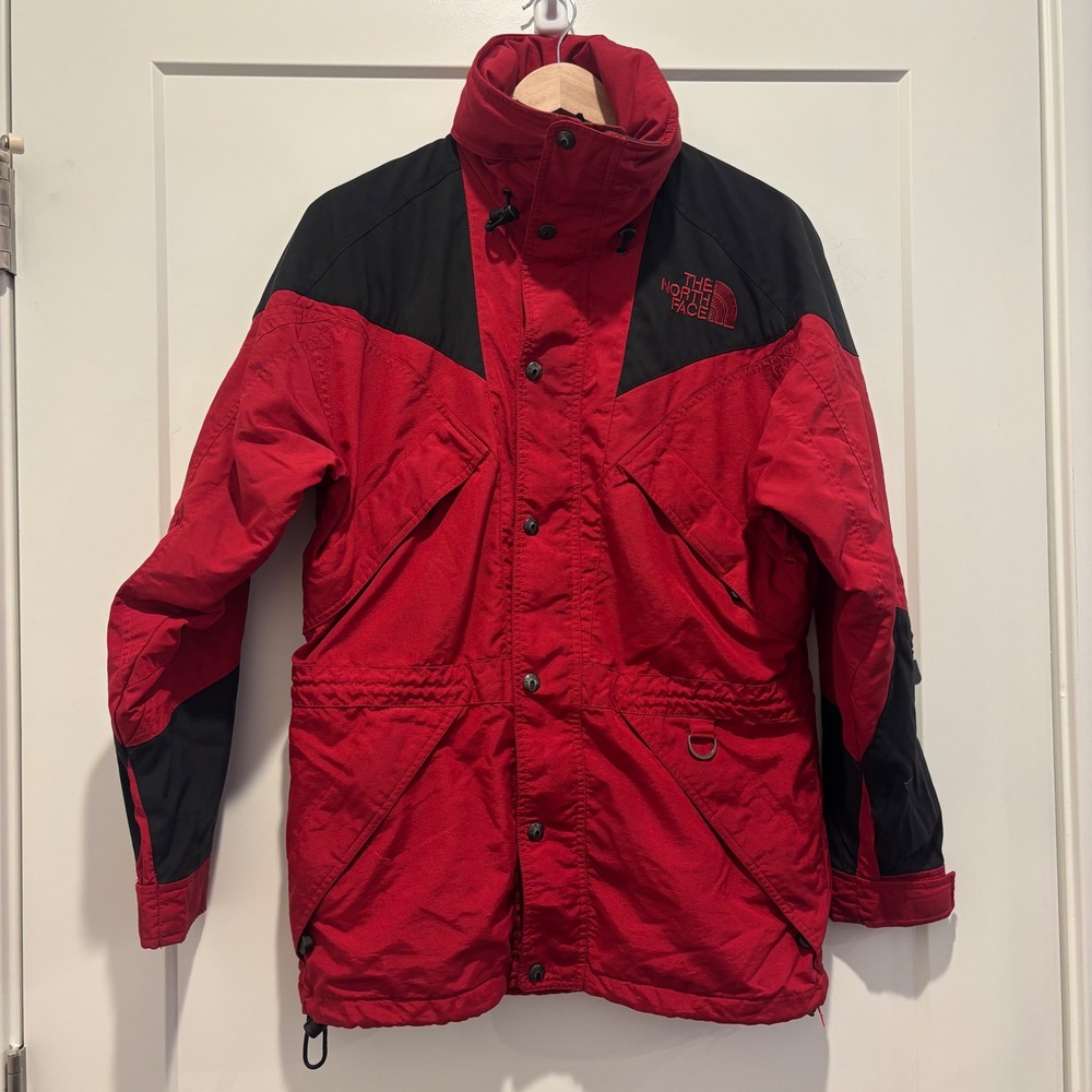 The North Face Vintage Mountain Jacket Red Black‎ Women's XS Shell Hooded Parka